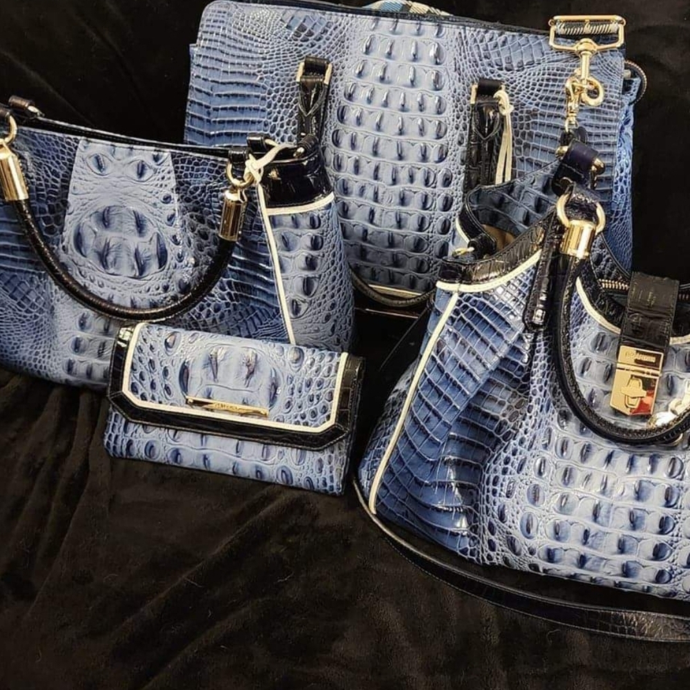 Brahmin Blue Crocodile Embossed Shoulder Bag Set